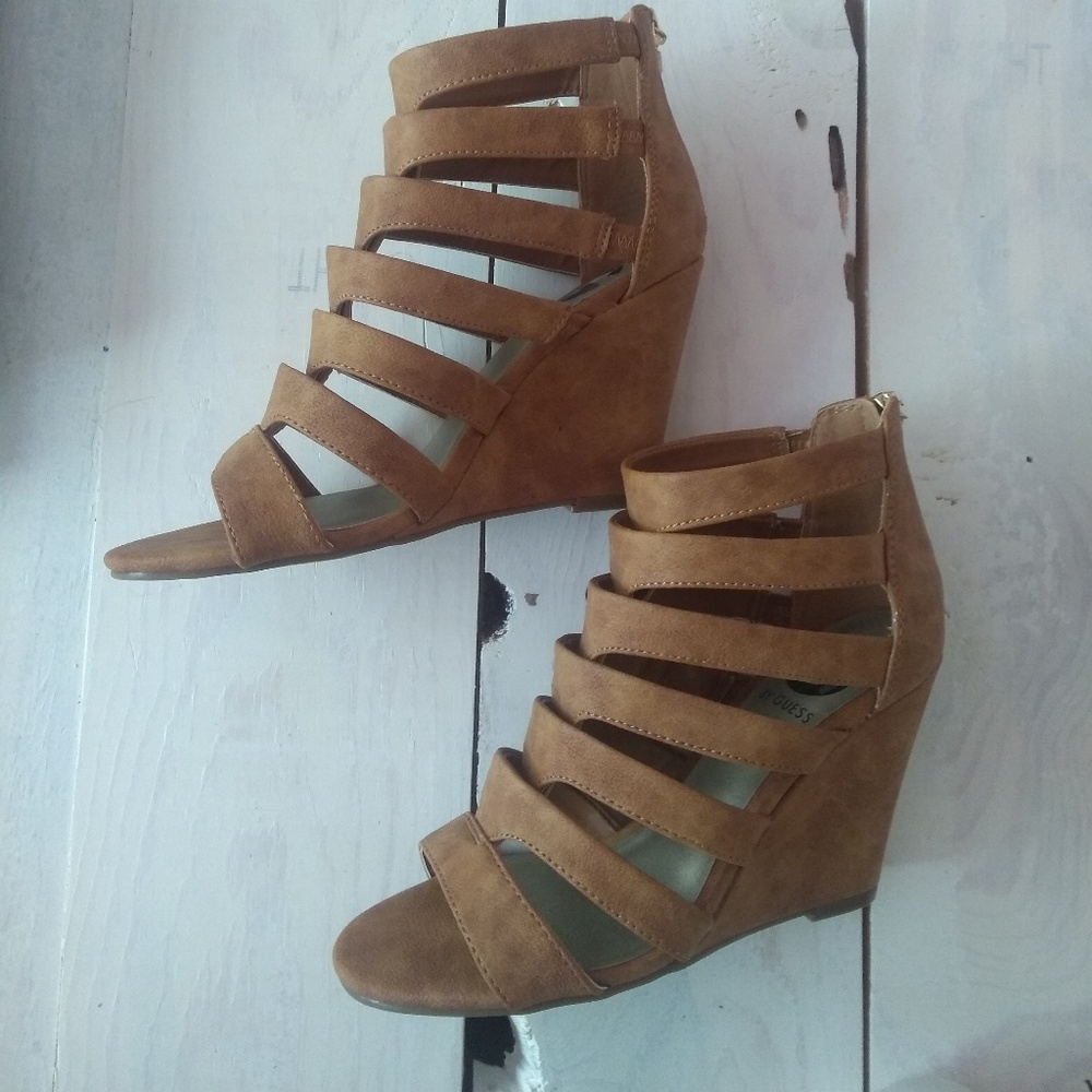 Guess Brown Strappy Wedges